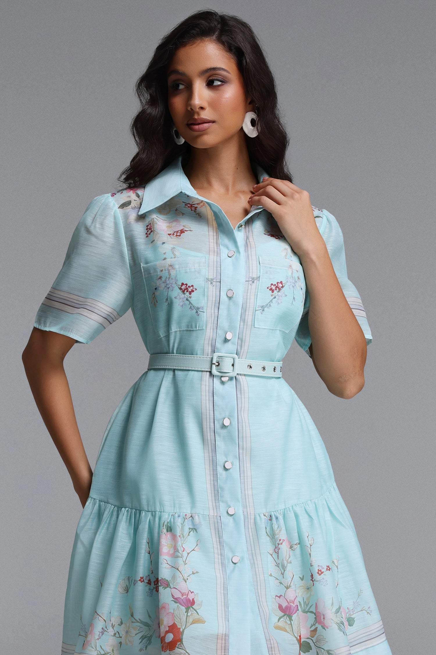 Nikuna Resort Flowy Short Sleeve Floral Print Woven Mini Dress C260400082