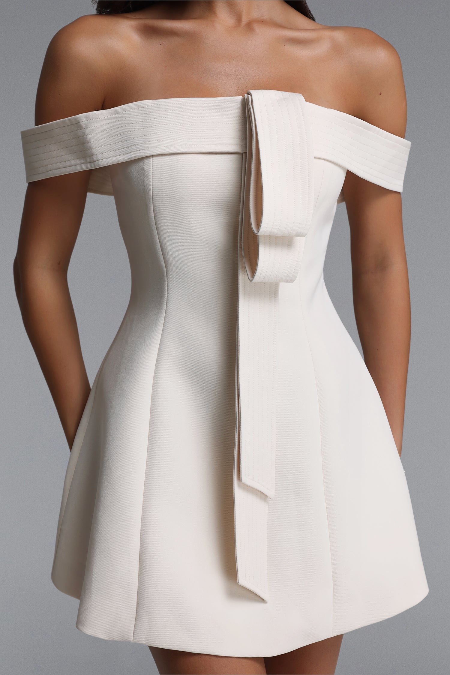 Morgan Chic Tailored Off Shoulder Woven Mini Dress C260400111