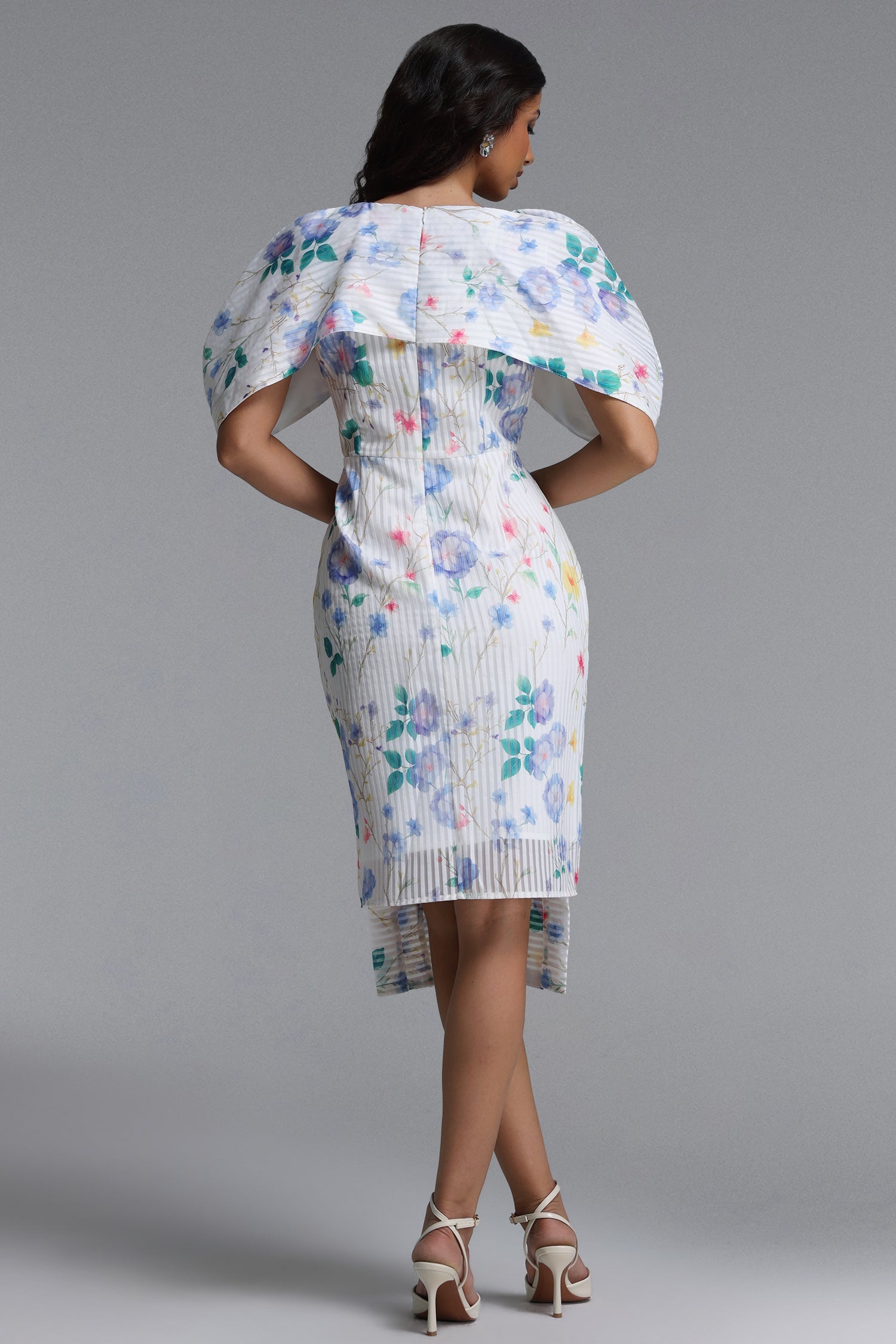 Wezal Chic Tailored Floral Print Stripe Woven Midi Dress C260400041