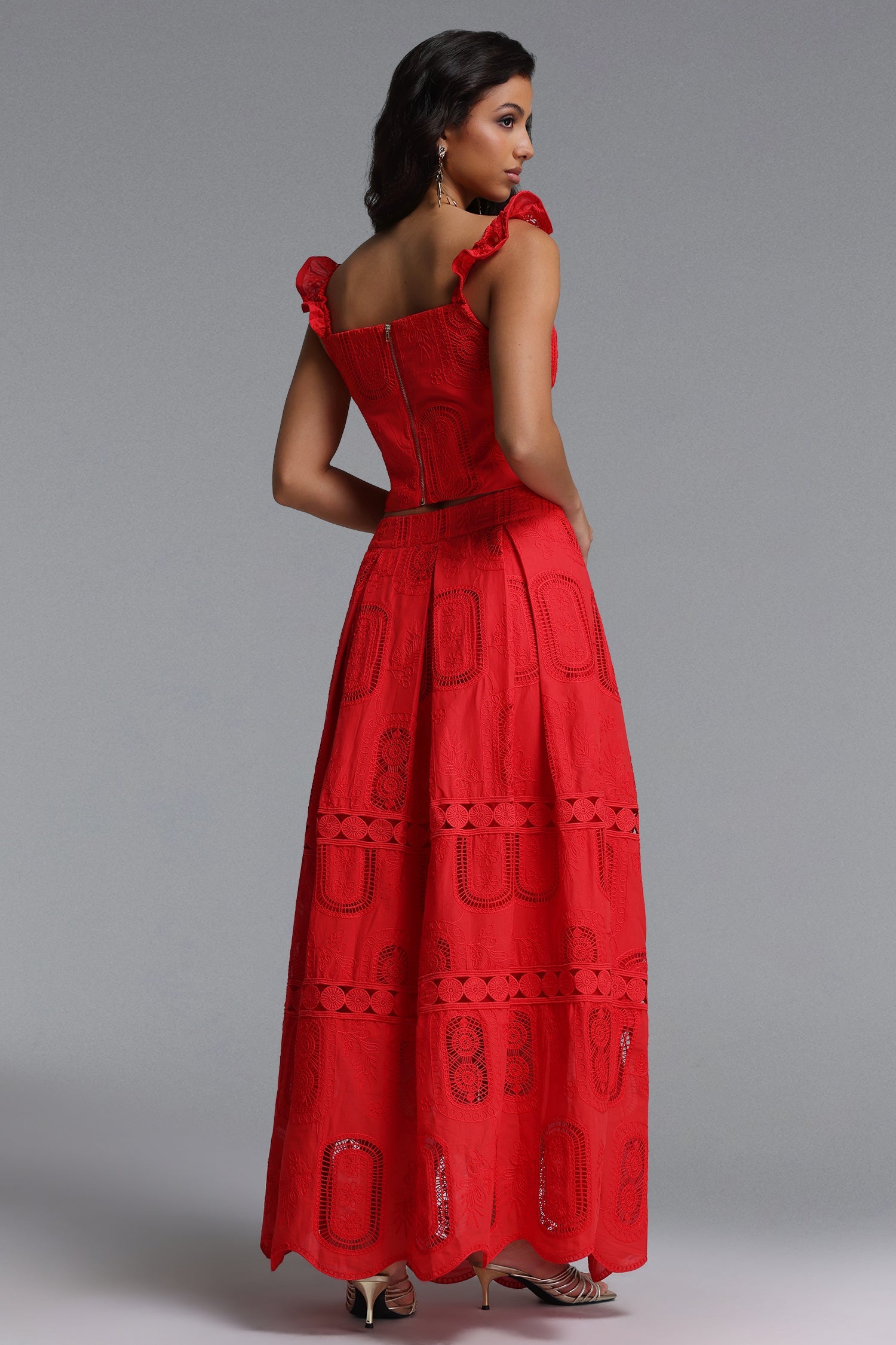 Lali Resort Flowy V Neck Sleeveless Ruffle Woven Top And Skirt Two Piece Set C260400058