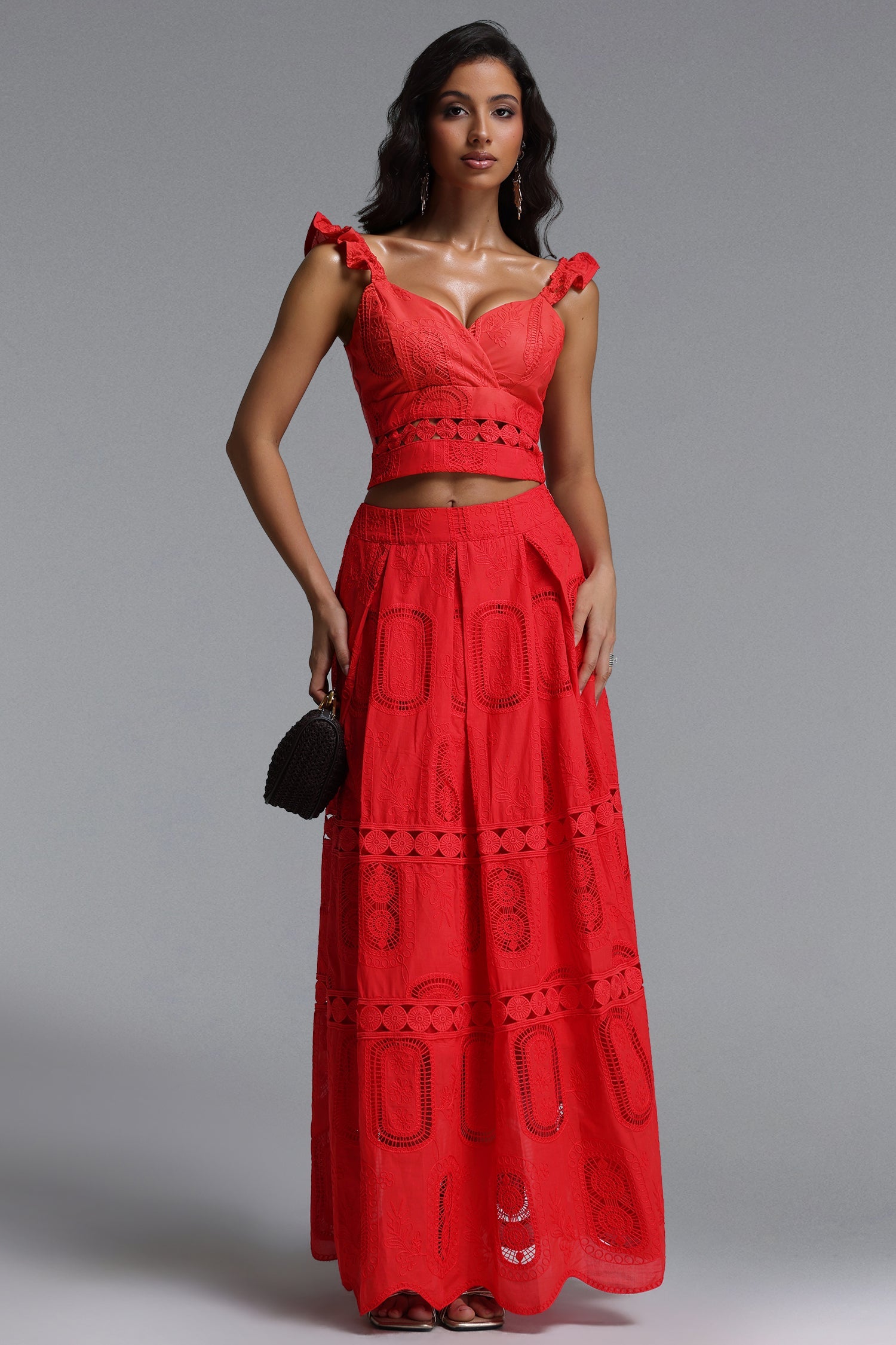 Lali Resort Flowy V Neck Sleeveless Ruffle Woven Top And Skirt Two Piece Set C260400058