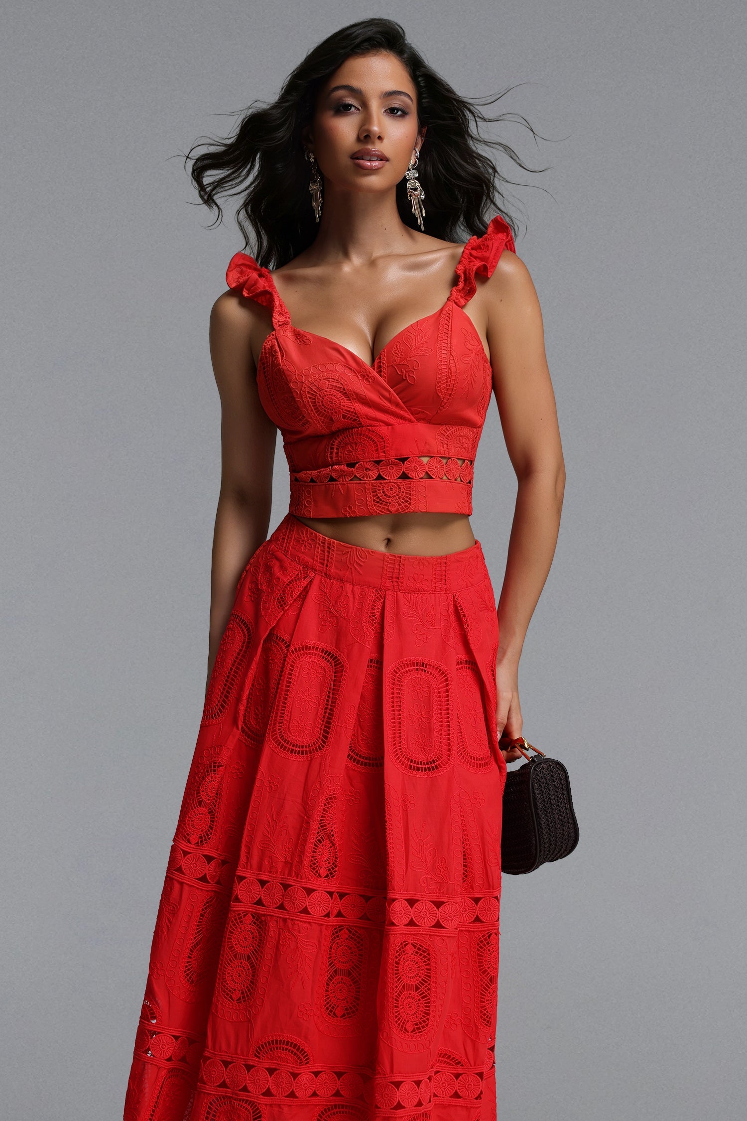 Lali Resort Flowy V Neck Sleeveless Ruffle Woven Top And Skirt Two Piece Set C260400058