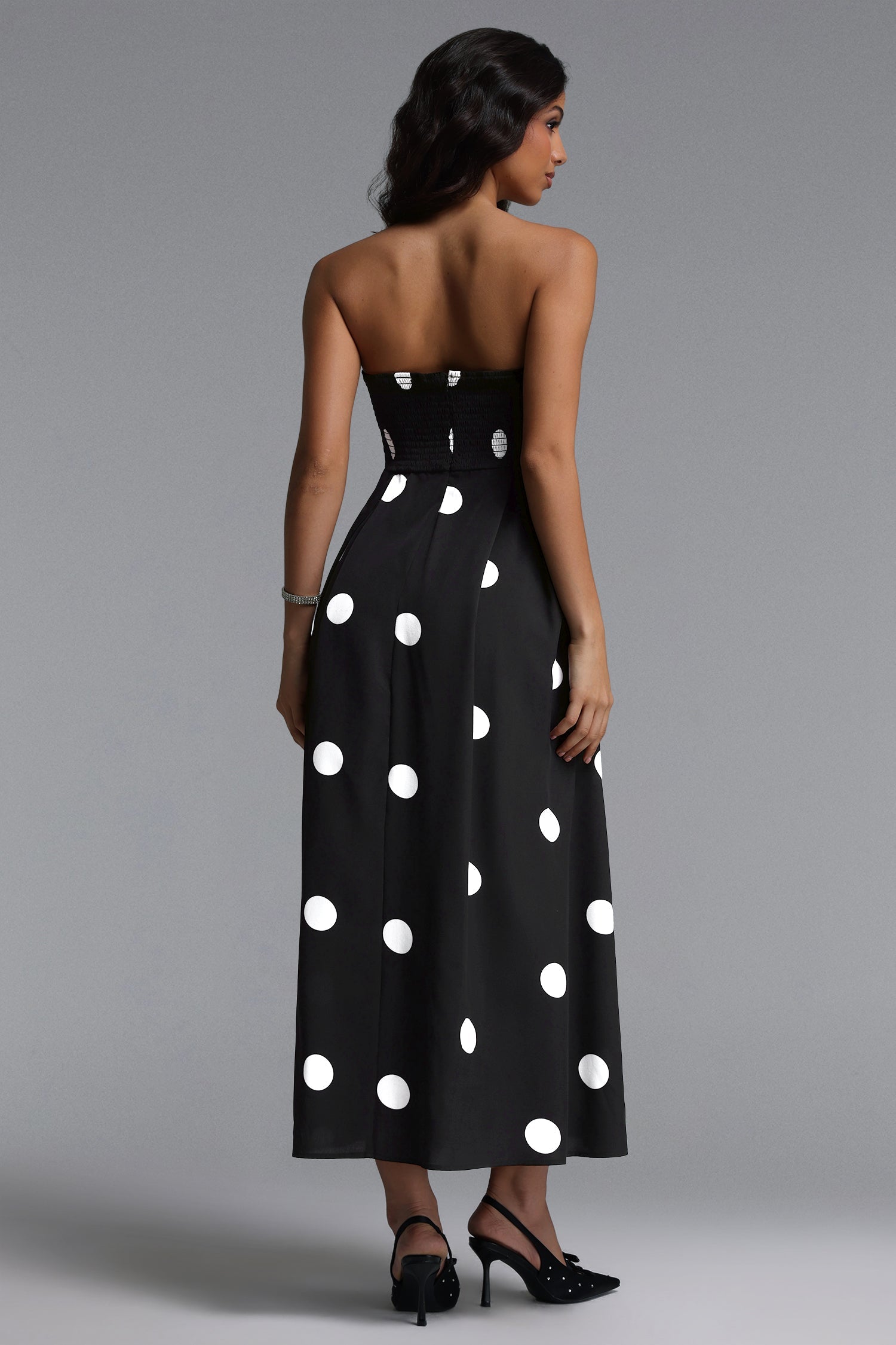 Marley Elegant Tailored Sleeveless Polka Dot Woven Maxi Dress C260400062