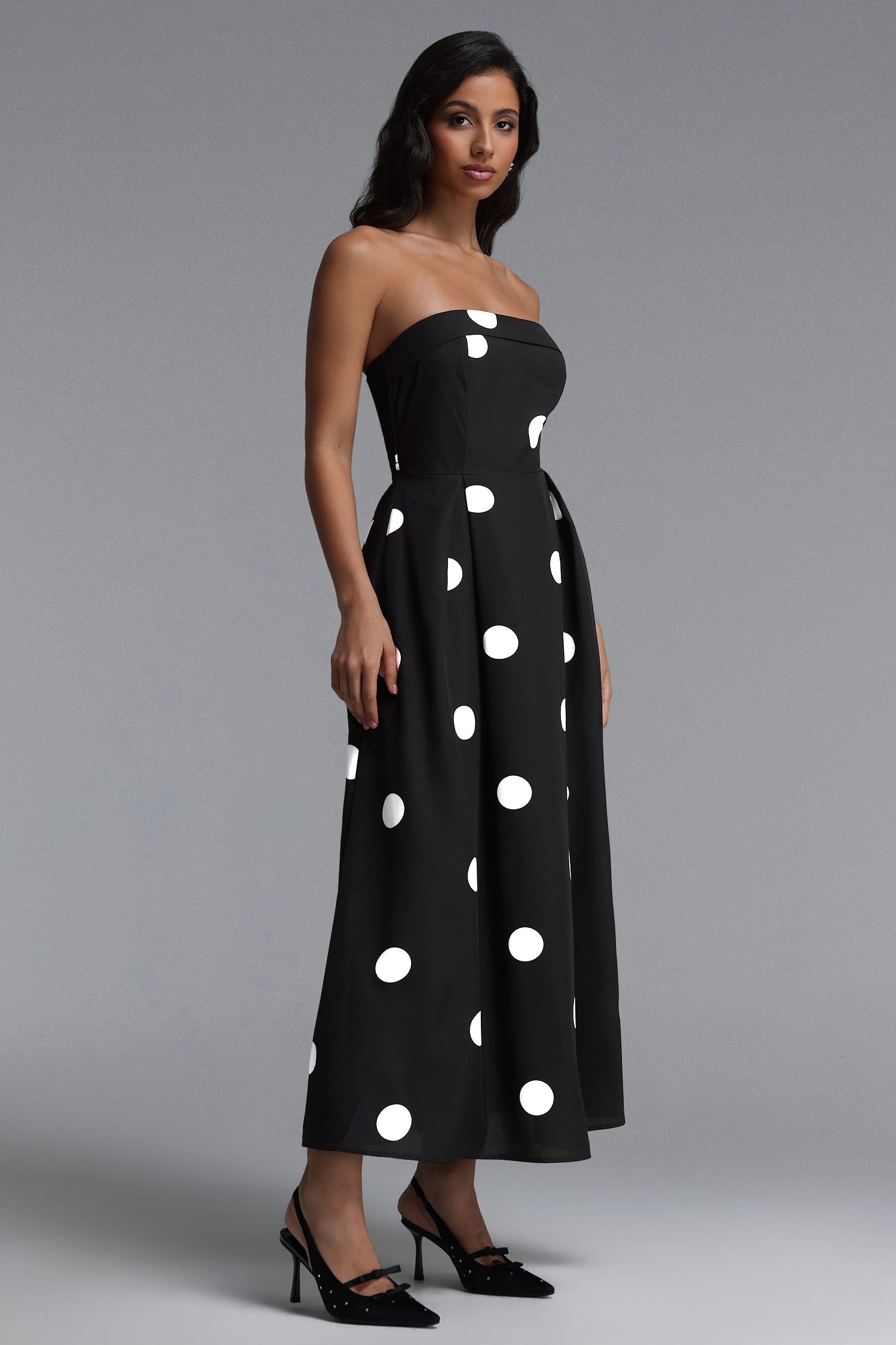 Marley Elegant Tailored Sleeveless Polka Dot Woven Maxi Dress C260400062