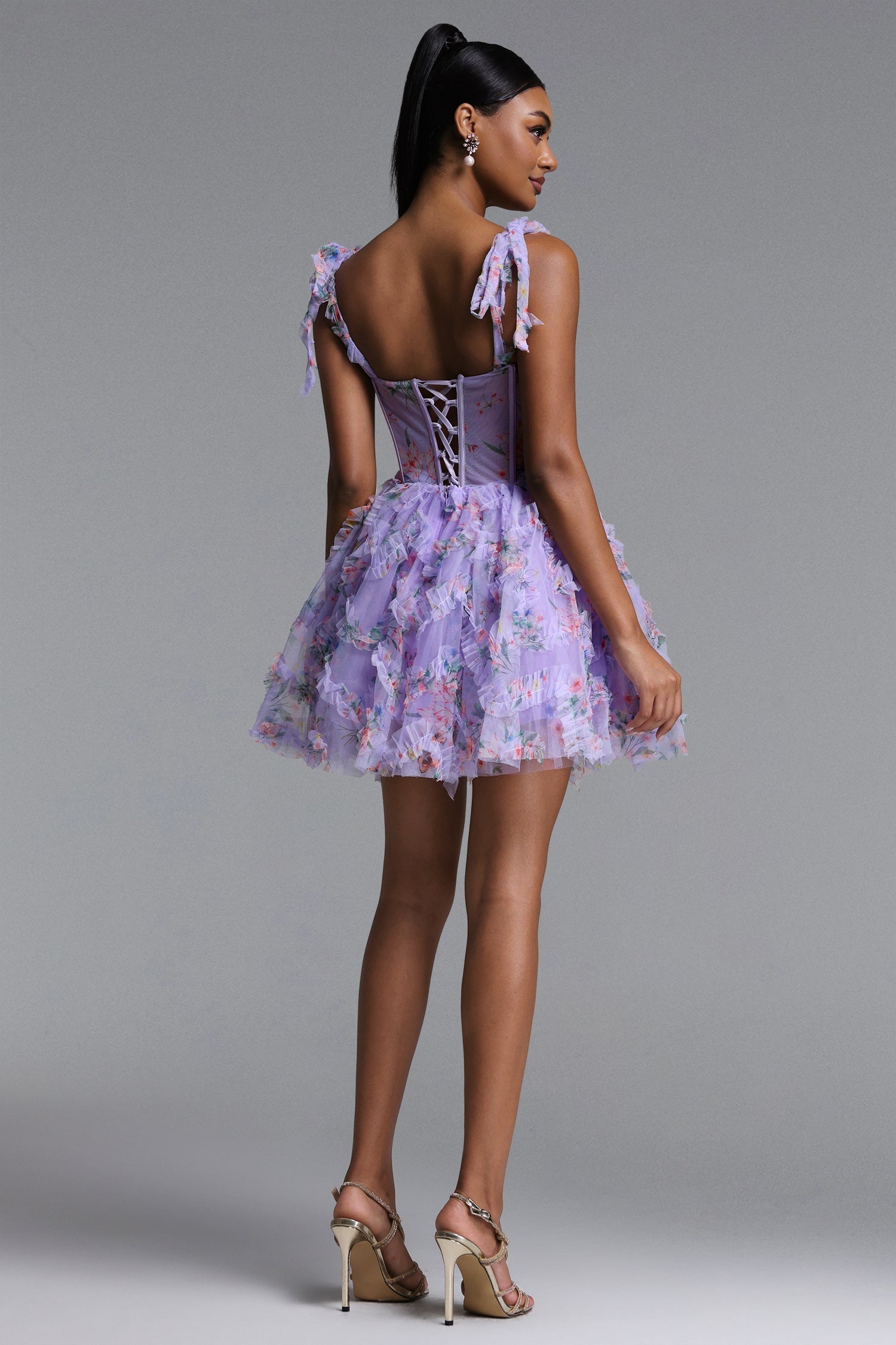 Mitra Romantic Tailored Floral Print Corset Mini Dress D260401288