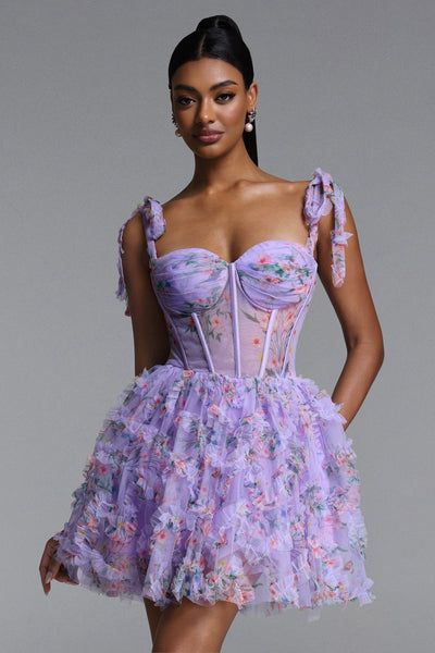 Purple - Mitra Romantic Tailored Floral Print Corset Mini Dress by Bella Barnett