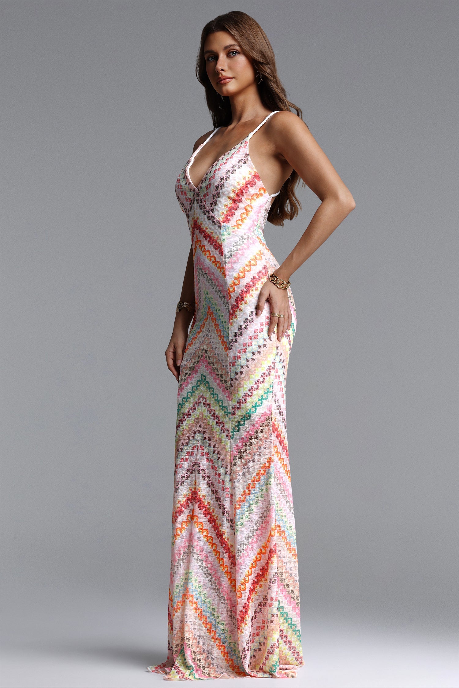 Salama Resort Contour V Neck Sleeveless Print Woven Maxi Dress C260400020