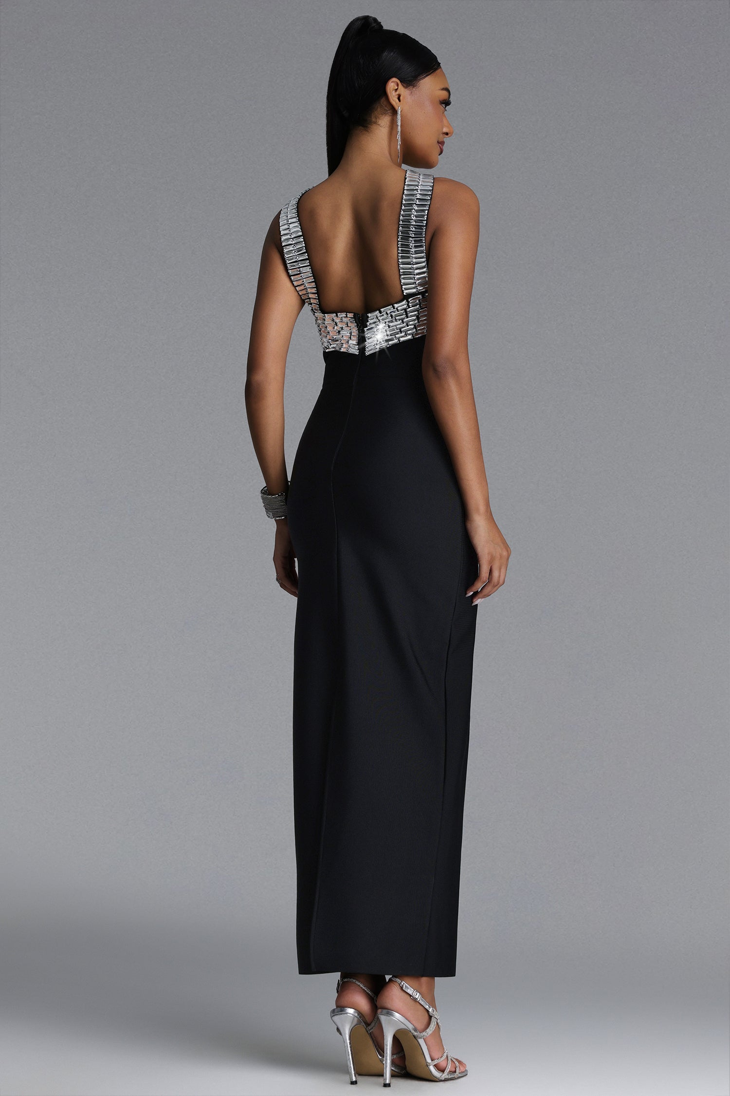 Riza Chic Contour Halter Rhinestone Bandage Maxi Dress D260501108