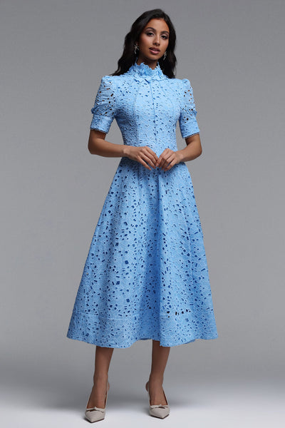Blue - Kitsu Short Sleeve Midi Dress by Bella Barnett