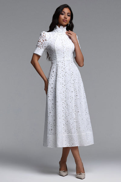 White - Kitsu Short Sleeve Midi Dress by Bella Barnett