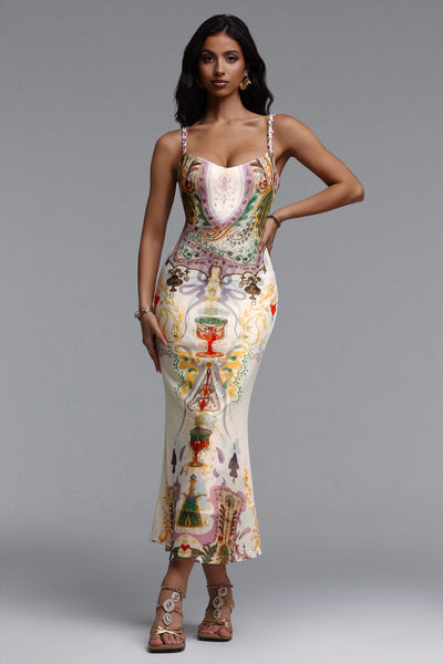 Print - Xapana Resort Contour Sleeveless Mesh Maxi Dress by Bella Barnett