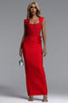 Oria Glamorous Contour Square Neck Pearl Floral Bandage Maxi Dress by Bella Barnett