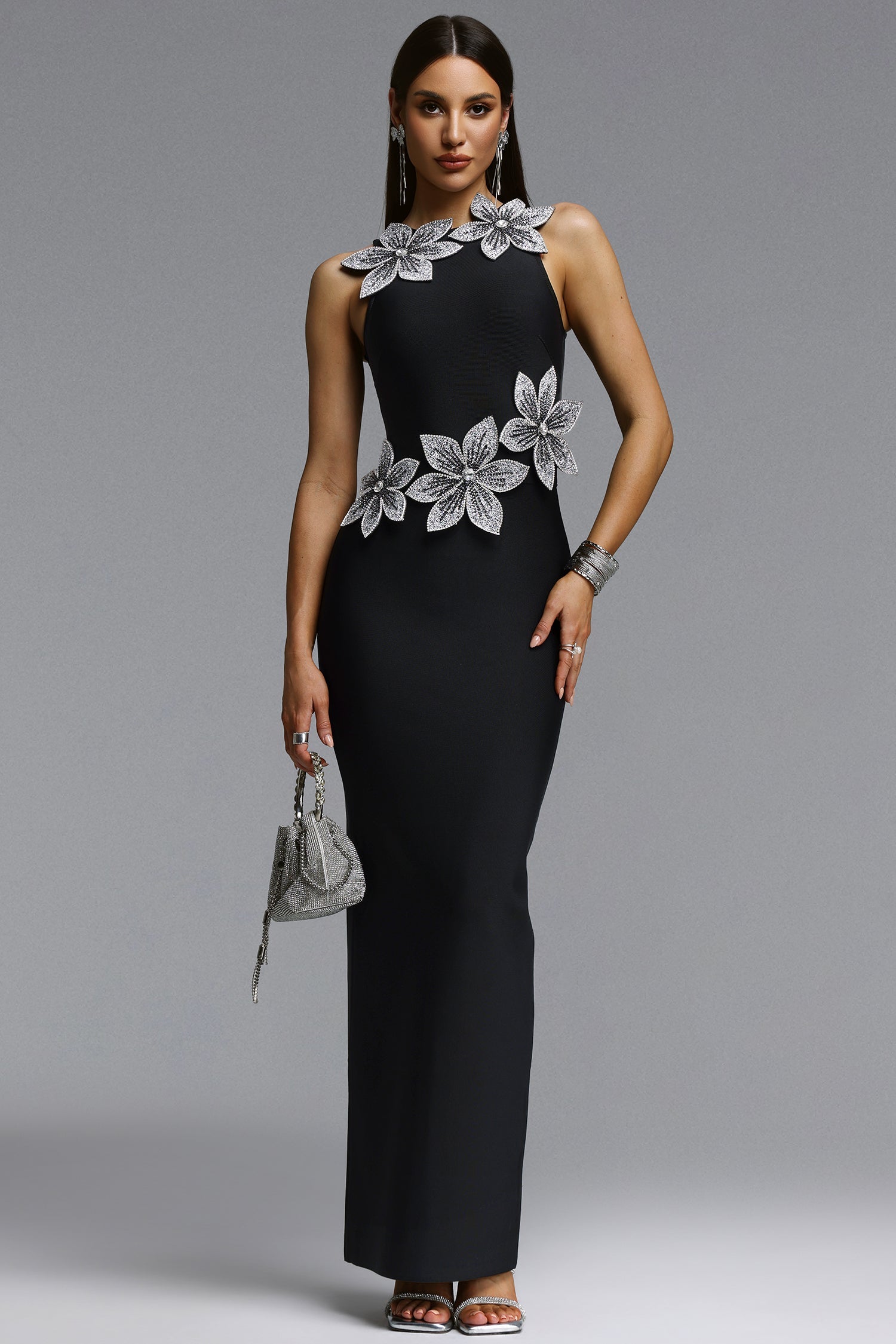 Whetu Elegant Contour Floral Bandage Maxi Dress D260501447