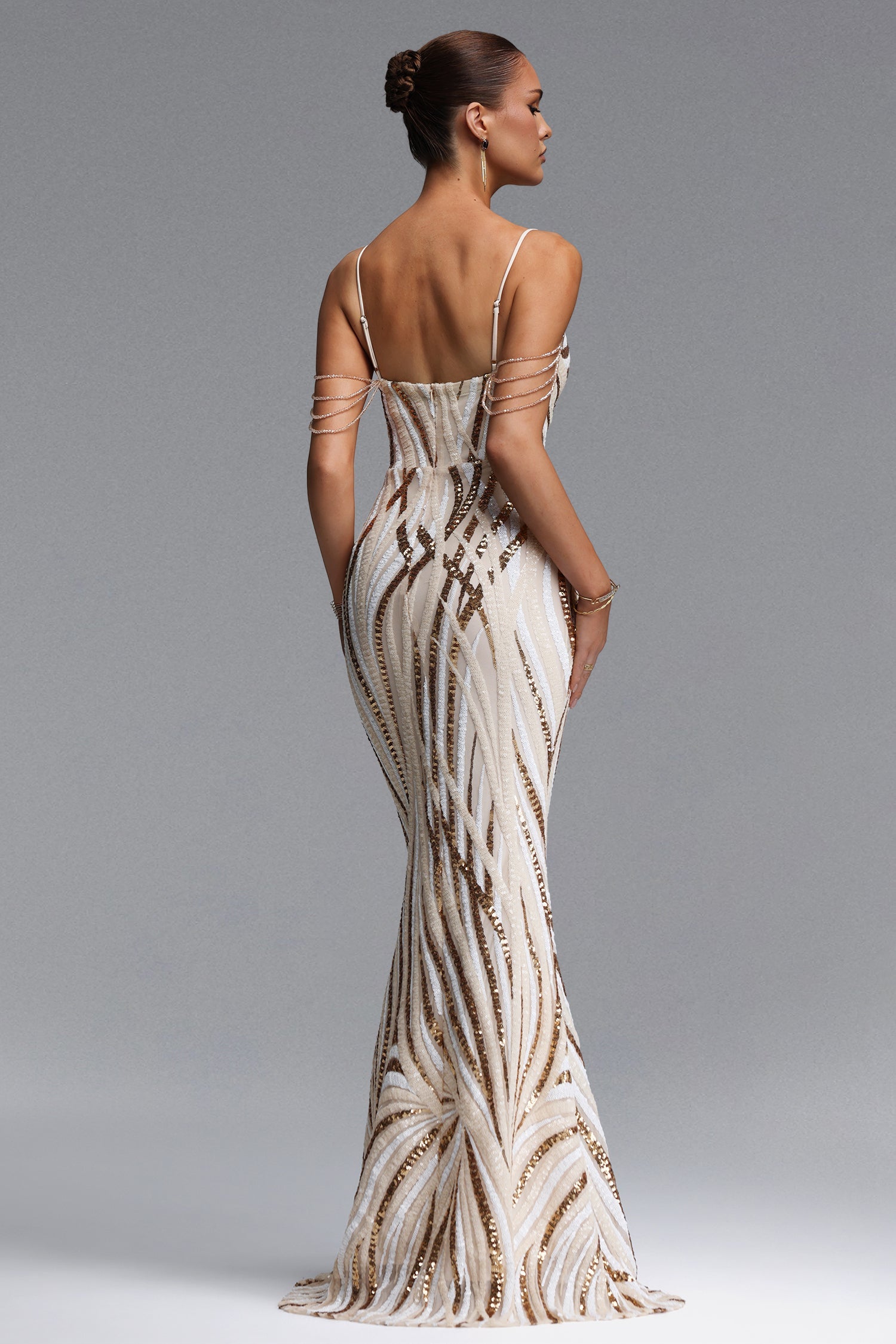 Gemma Chic Contour V Neck Sequin Stripe Maxi Dress D260501536