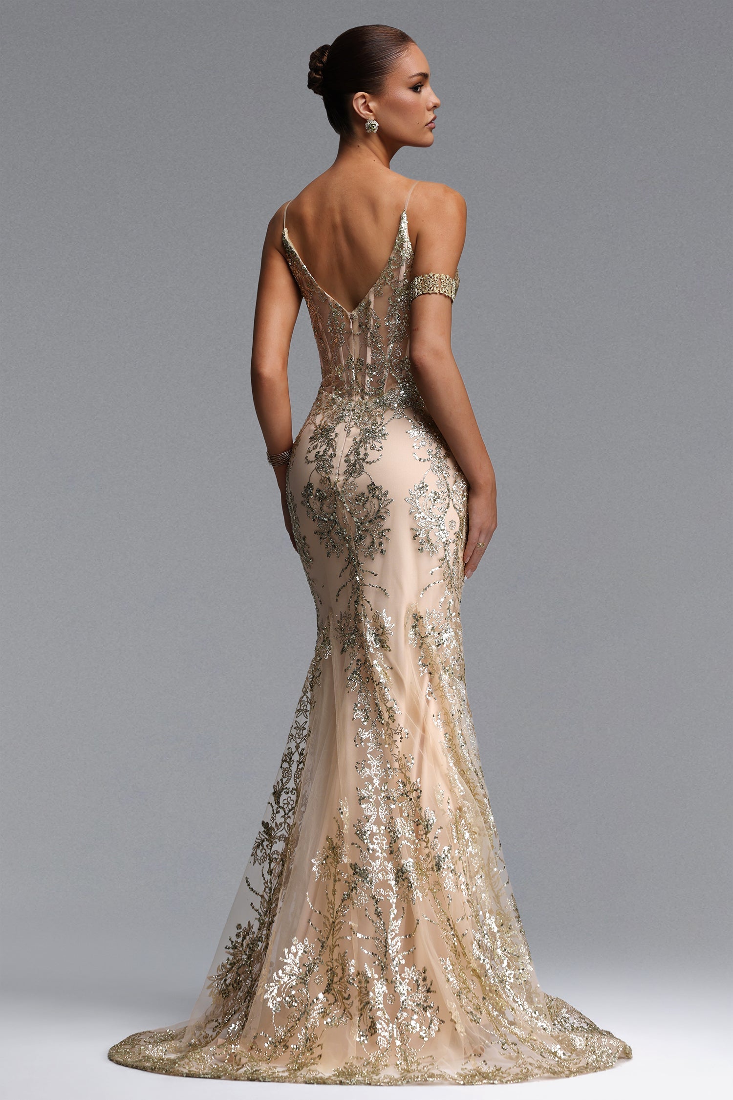 Miriam Elegant Contour V Neck Sequin Maxi Dress D260501533