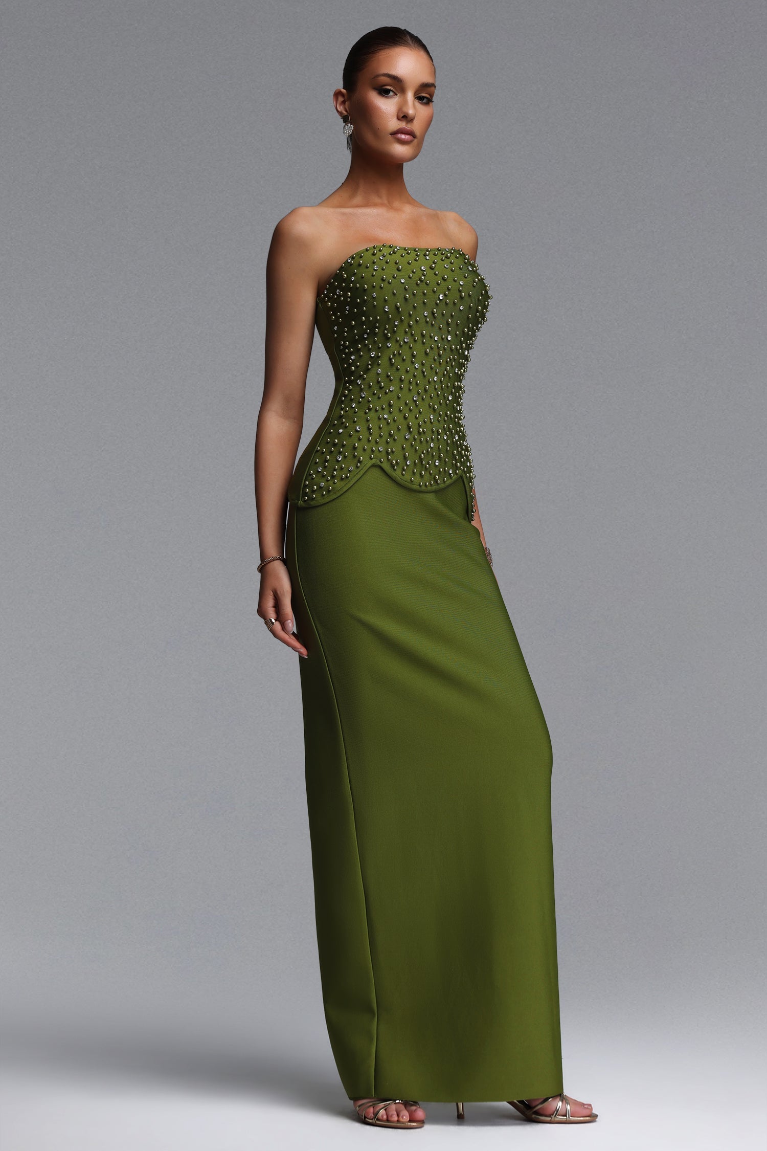 Yette Chic Contour Strapless Beaded Bandage Maxi Top And Skirt Set D260501502
