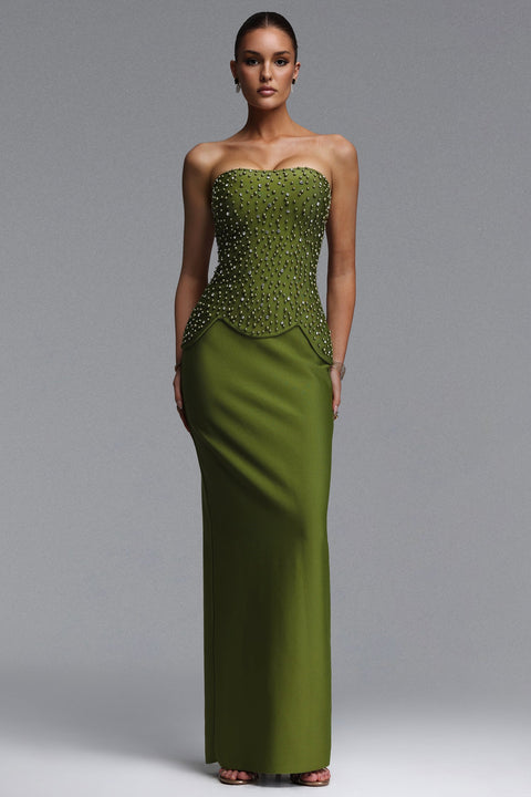 Yette Chic Contour Strapless Beaded Bandage Maxi Top And Skirt Set by Bella Barnett