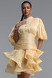 Fagra Resort Flowy Puff Sleeve Ruffle Shimmer Satin Mini Dress by Bella Barnett