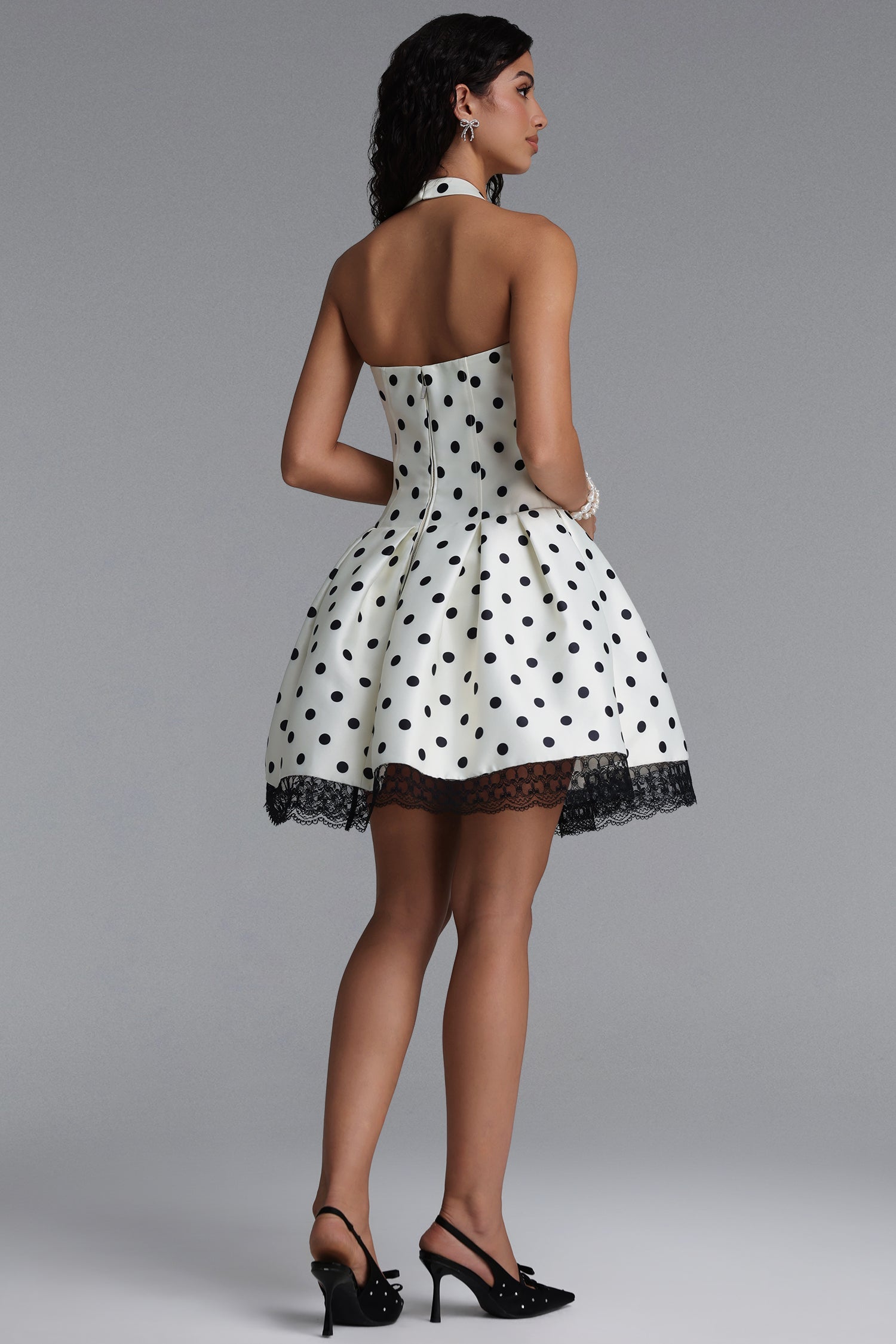 Rizza Classic Tailored Square Neck Lace Trimmed Polka DotWoven Mini Dress D260205105