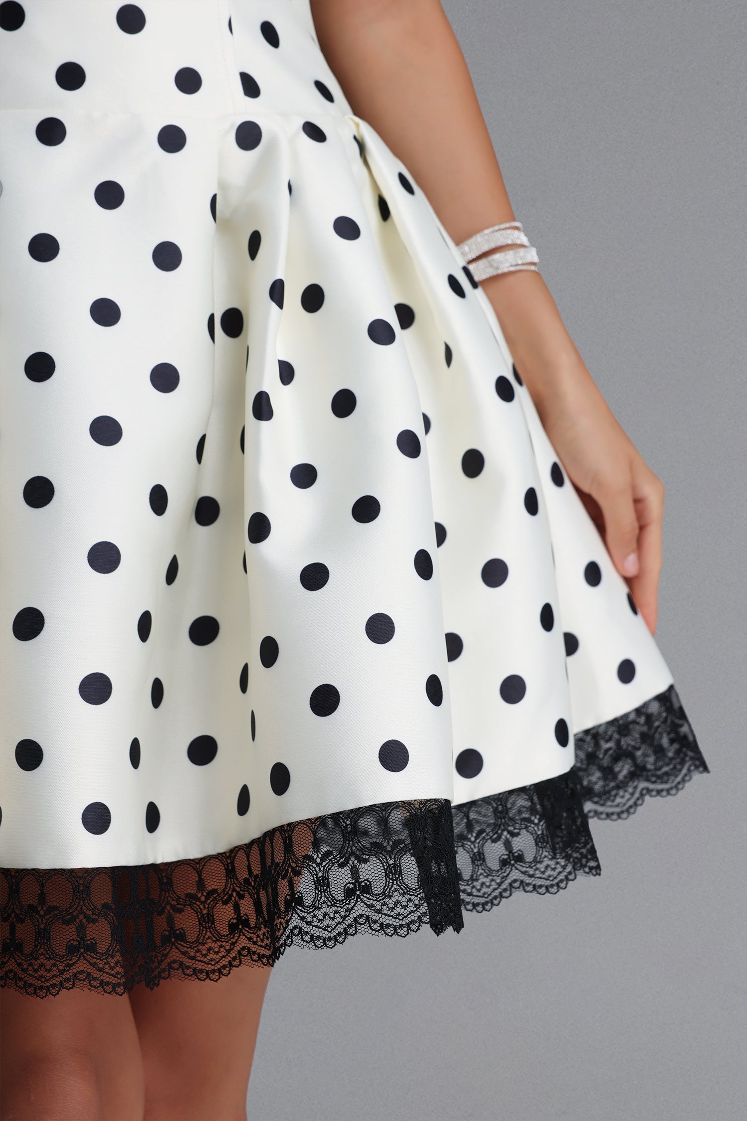 Rizza Classic Tailored Square Neck Lace Trimmed Polka DotWoven Mini Dress D260205105