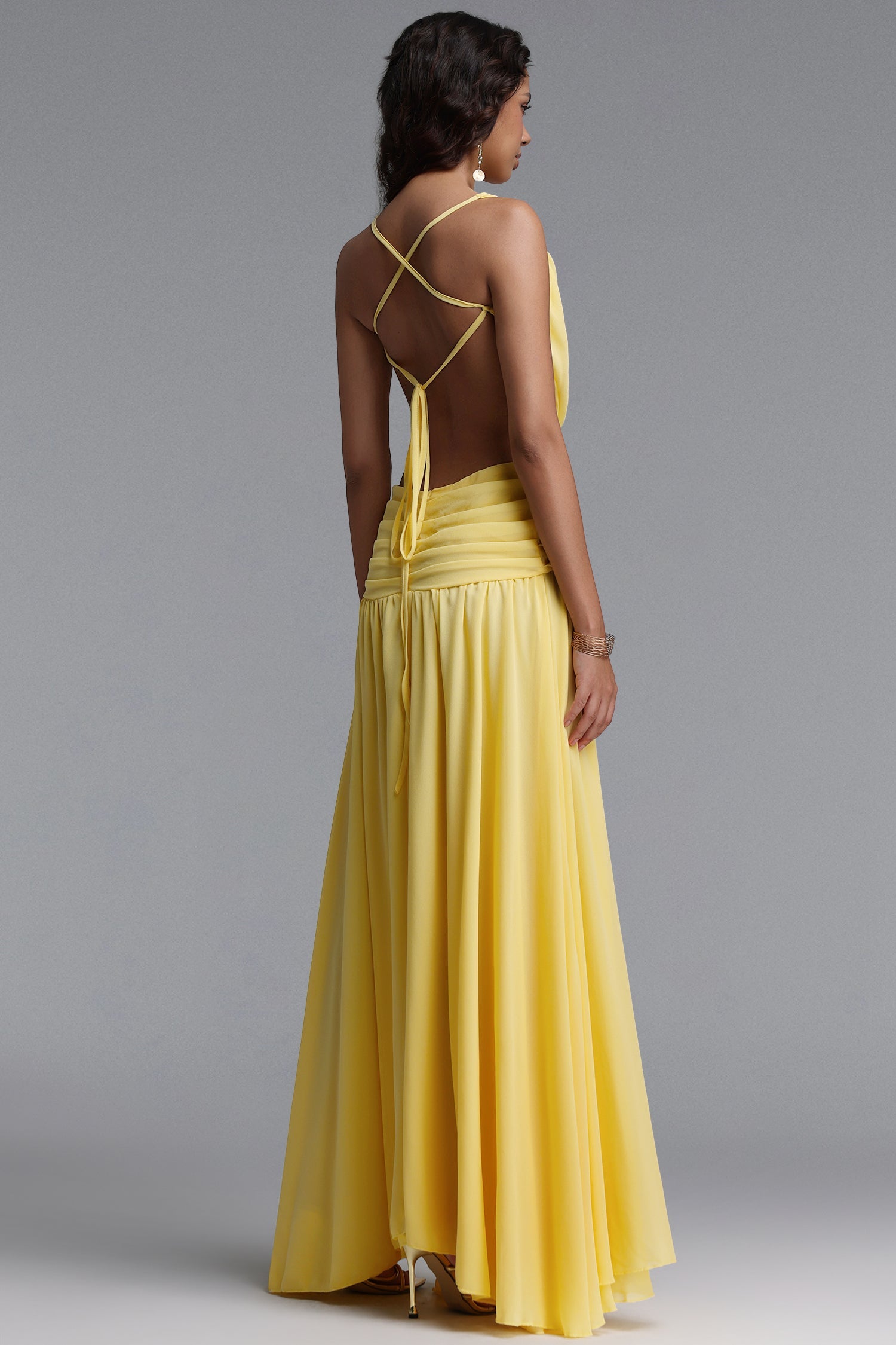 Ivanna Resort Flowy V Neck Sleeveless Slit Woven Maxi Dress C260600152