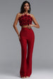 Ferean Stylish Halter Floral Mini Top And Slim Bandage Pants Two-Piece Set by Bella Barnett