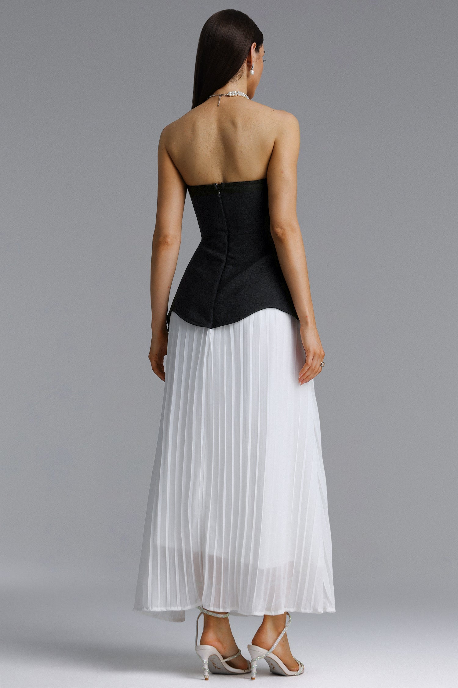 Niavia Elegant Strapless Floral Pleated Bandage Maxi Dress D260701330