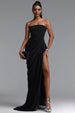 Tazeda Elegant Contour Strapless Ruched Mesh Black Maxi Dress by Bella Barnett