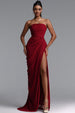 Tazeda Elegant Contour Strapless Ruched Mesh Red Maxi Dress by Bella Barnett
