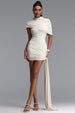 Nettie Romantic Contour Ruched Draped Sash Knit Mini Dress by Bella Barnett