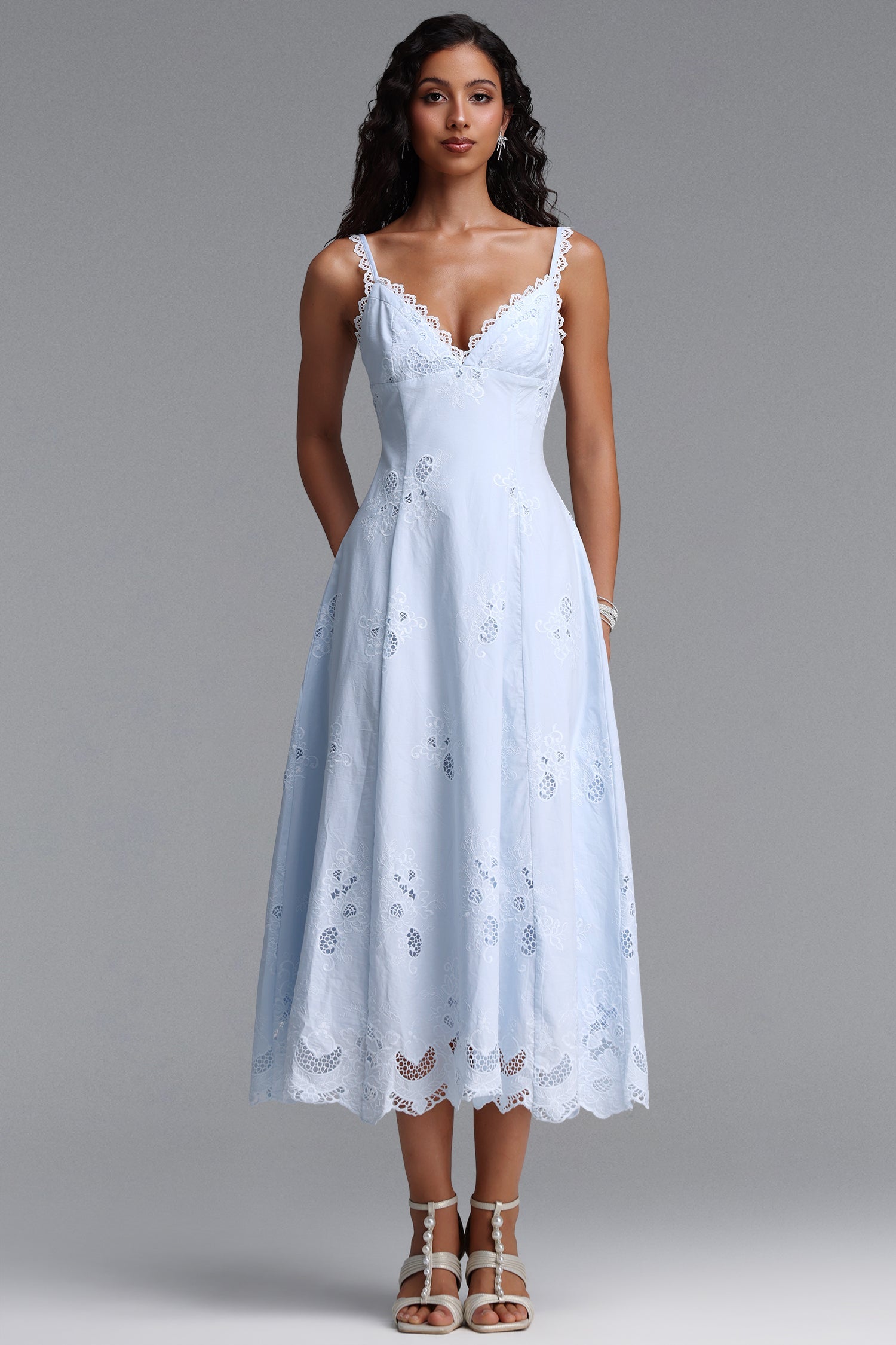 Tatiana Bluebell Cotton Broderie Anglais Midi Sundress C260320704