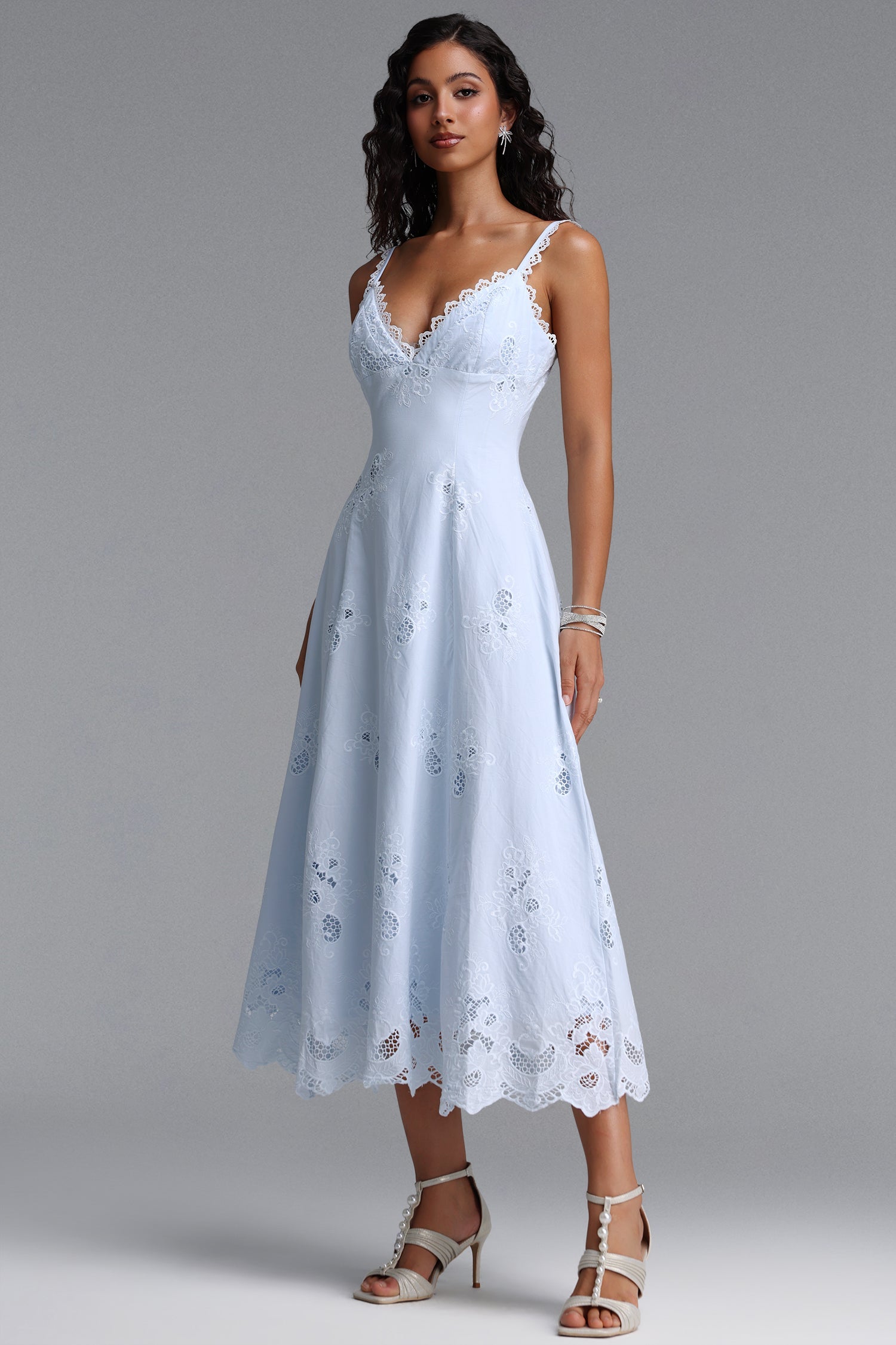 Tatiana Bluebell Cotton Broderie Anglais Midi Sundress C260320704