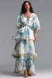 Lisbon Resort Flowy Puff Sleeve Floral Print Organza Maxi Dress by Bella Barnett