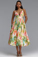 Kamaria Romantic Cinched V Neck Spaghetti Strap Ruched Floral Print Woven Maxi Dress by Bella Barnett