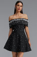 Kawayi Elegant Fitted Off Shoulder Pearl A-line Mini Bandage Dress by Bella Barnett