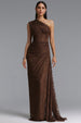 Finch Romantic Contour Sleeveless Ruched Lace Brown Knit Maxi Dress by Bella Barnett