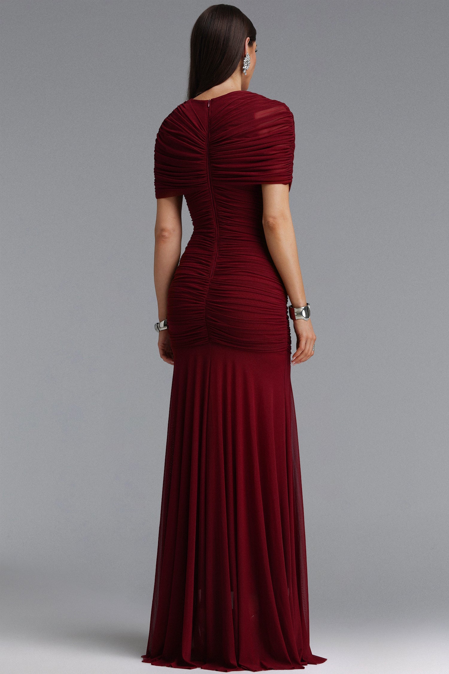 Tiza Elegant Sophisticated Draped Ruched Knitted Maxi Dress D260801225