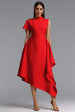Weren Elegant Contour High Neck Asymmetric Red Maxi Dress by Bella Barnett