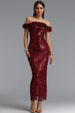 Laley Elegant Contour Off Shoulder Floral Pearl Woven Maxi Dress by Bella Barnett