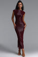 Denali Chic Contour Glitter Pleated Metal Decor Burgundy Maxi Dress by Bella Barnett