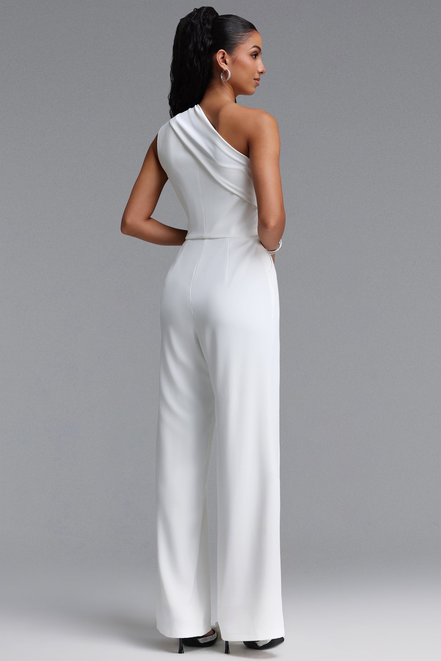 Lexy Elegant One Shoulder Knot Pleated Long Jumpsuit D260404402