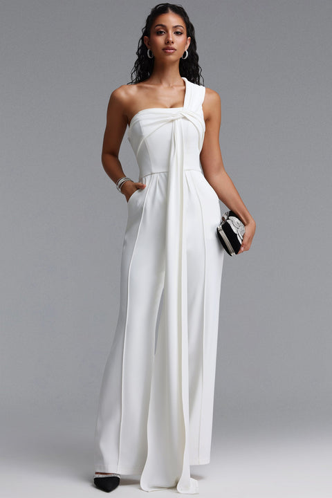 Lexy Elegant One Shoulder Knot Pleated Long Jumpsuit by Bella Barnett