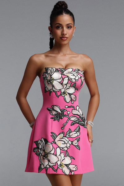 Pink - Zaria Appliqué Floral Bustier Mini Dress by Bella Barnett