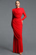 Kale Elegant Cinched Waist Long Sleeve Ruched Mermaid Woven Maxi Dress by Bella Barnett