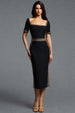 Lestie Chic Contour Short Sleeve Gold Trim Bandage Midi Dress by Bella Barnett