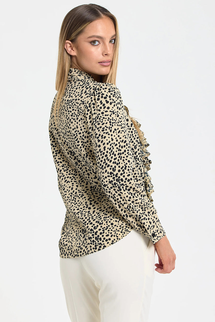 Beige Leopard Frill Front Blouse 26SS20023