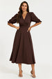 Half Sleeves Jersey Midi Dress With Wrap Neckline In Chocolate by FS Collection
