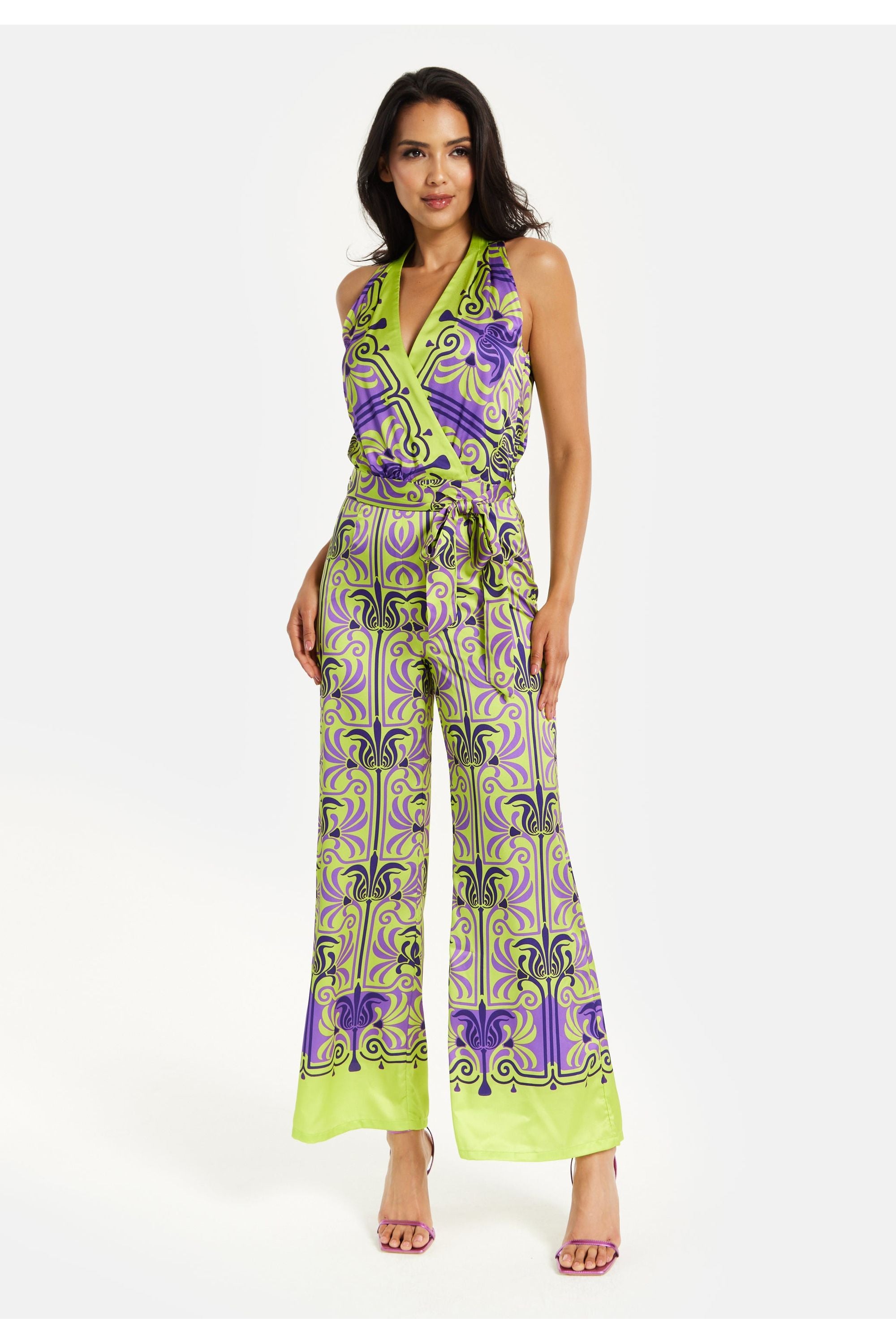 Printed Shawl Tie Neck Palazzo Jumpsuit ELF01100