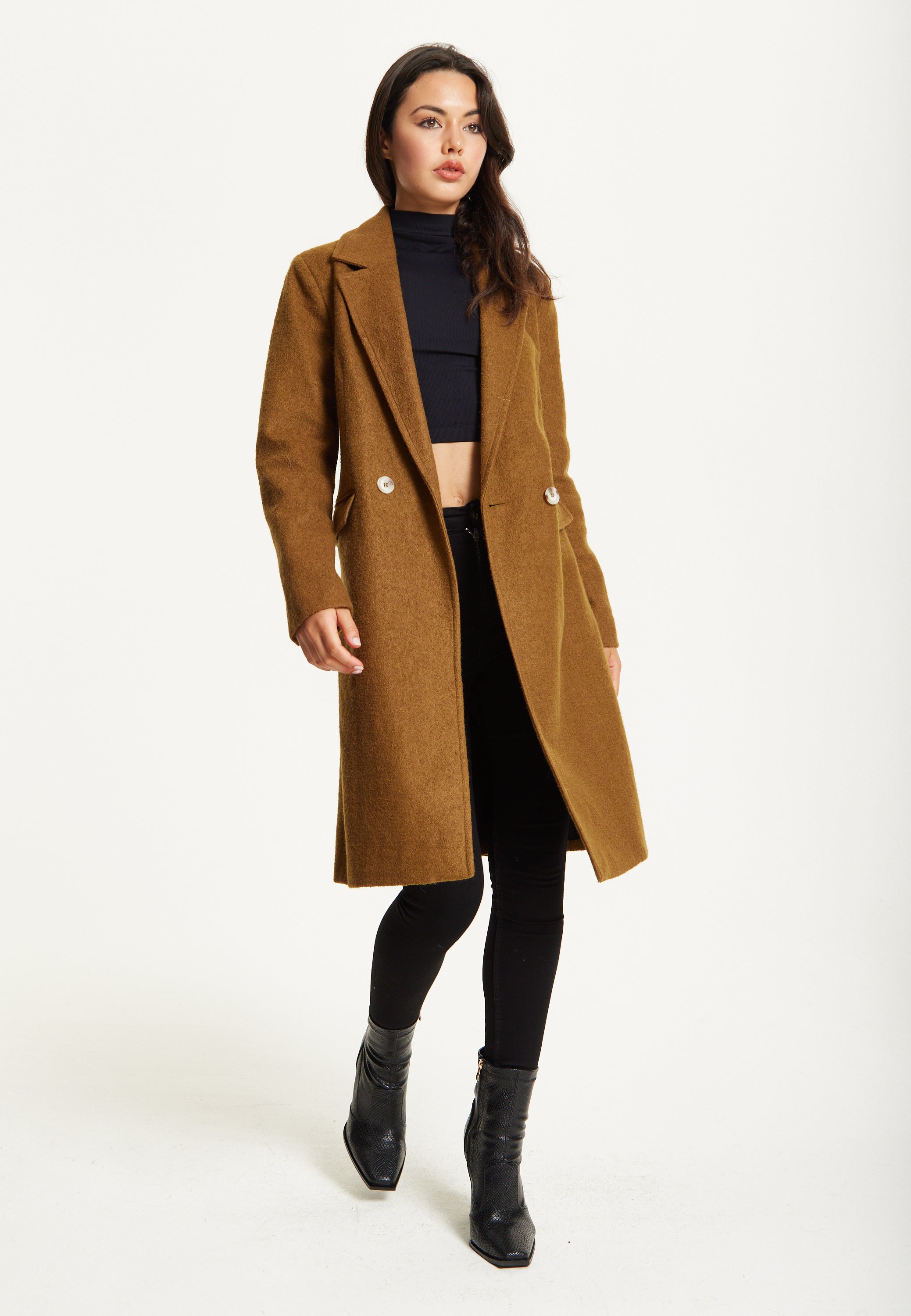 Camel Wool Blend Double Breasted Coat 25AW-21038
