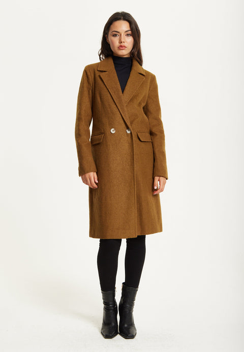Camel Wool Blend Double Breasted Coat by Liquorish